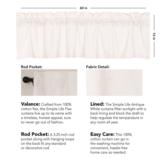 Simple Life Flax Antique White Valance Curtain 16x60 VHC Brands - The Fox Decor