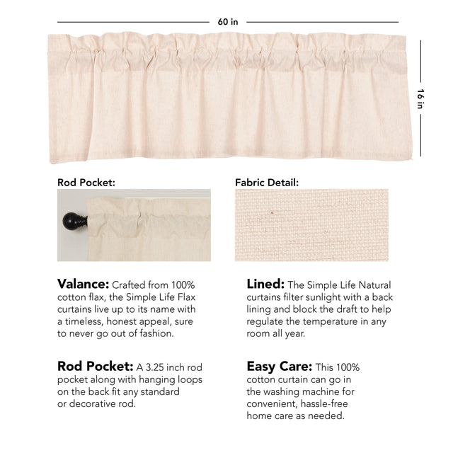 Simple Life Flax Natural Valance Curtain 16x60 VHC Brands - The Fox Decor