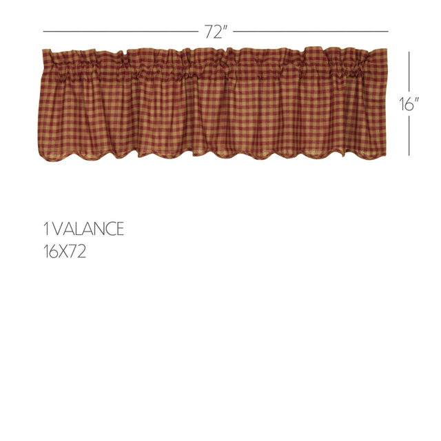 Burgundy Check Scalloped Valance Curtain 16x72 - The Fox Decor