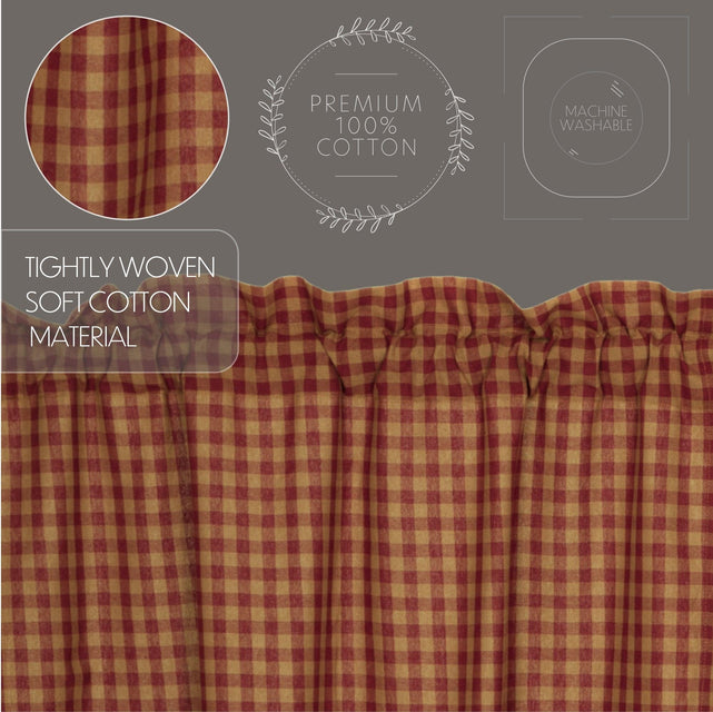 Burgundy Check Scalloped Valance Curtain 16x72 - The Fox Decor