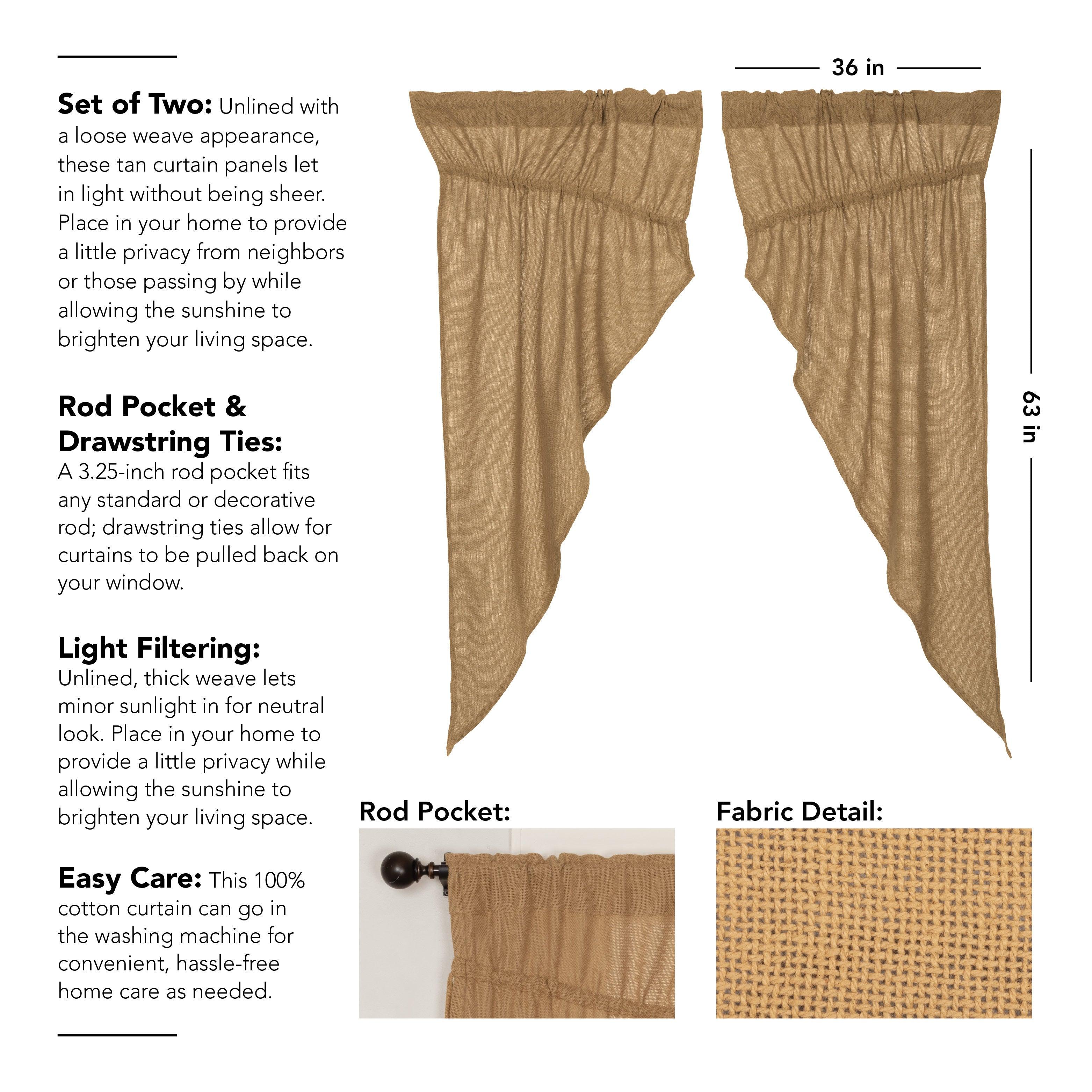 Burlap Natural Prairie Short Panel Curtain Set of 2 63x36x18 VHC Brands - The Fox Decor