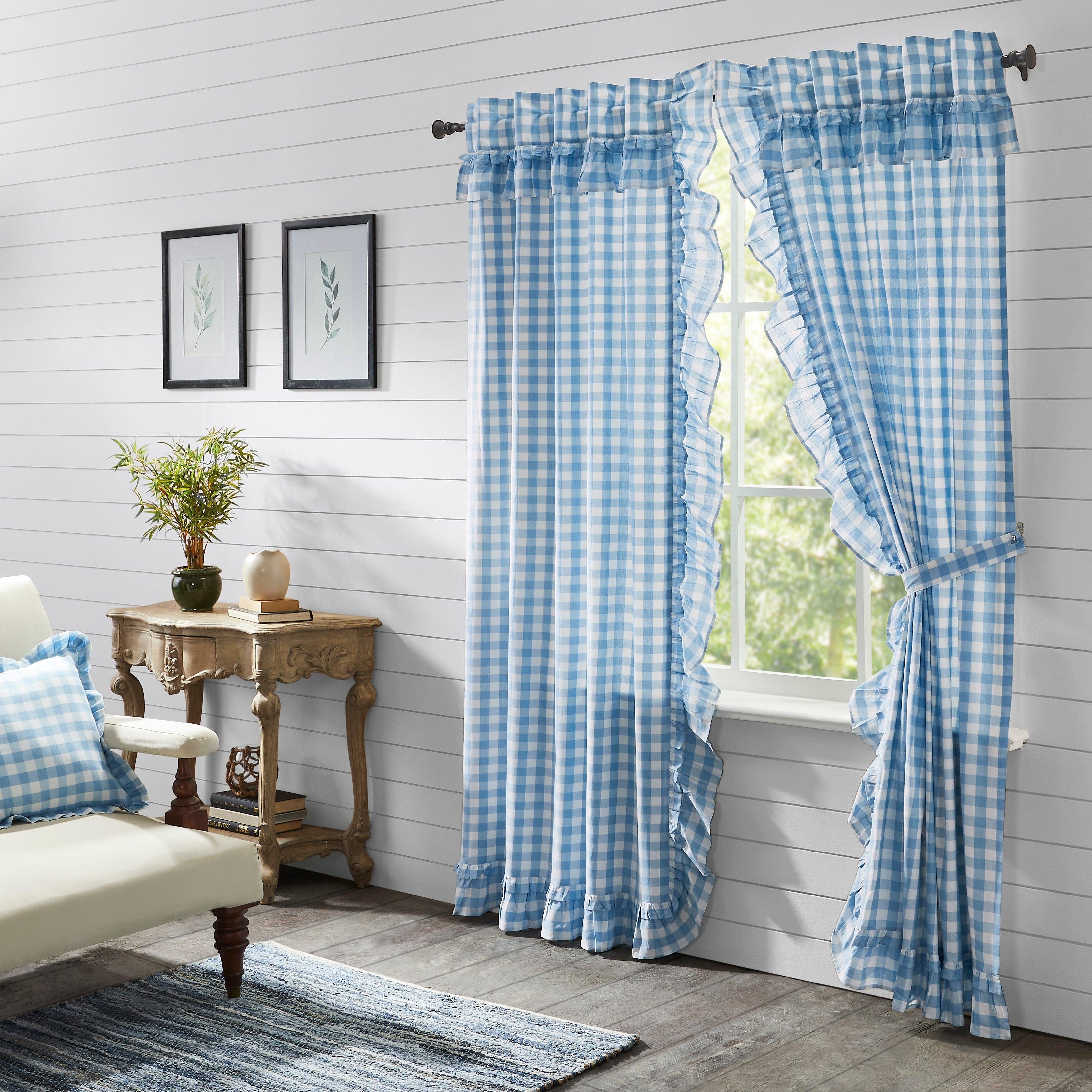 Annie Buffalo Blue Check Ruffled Panel Set of 2 84x40 VHC Brands - The Fox Decor