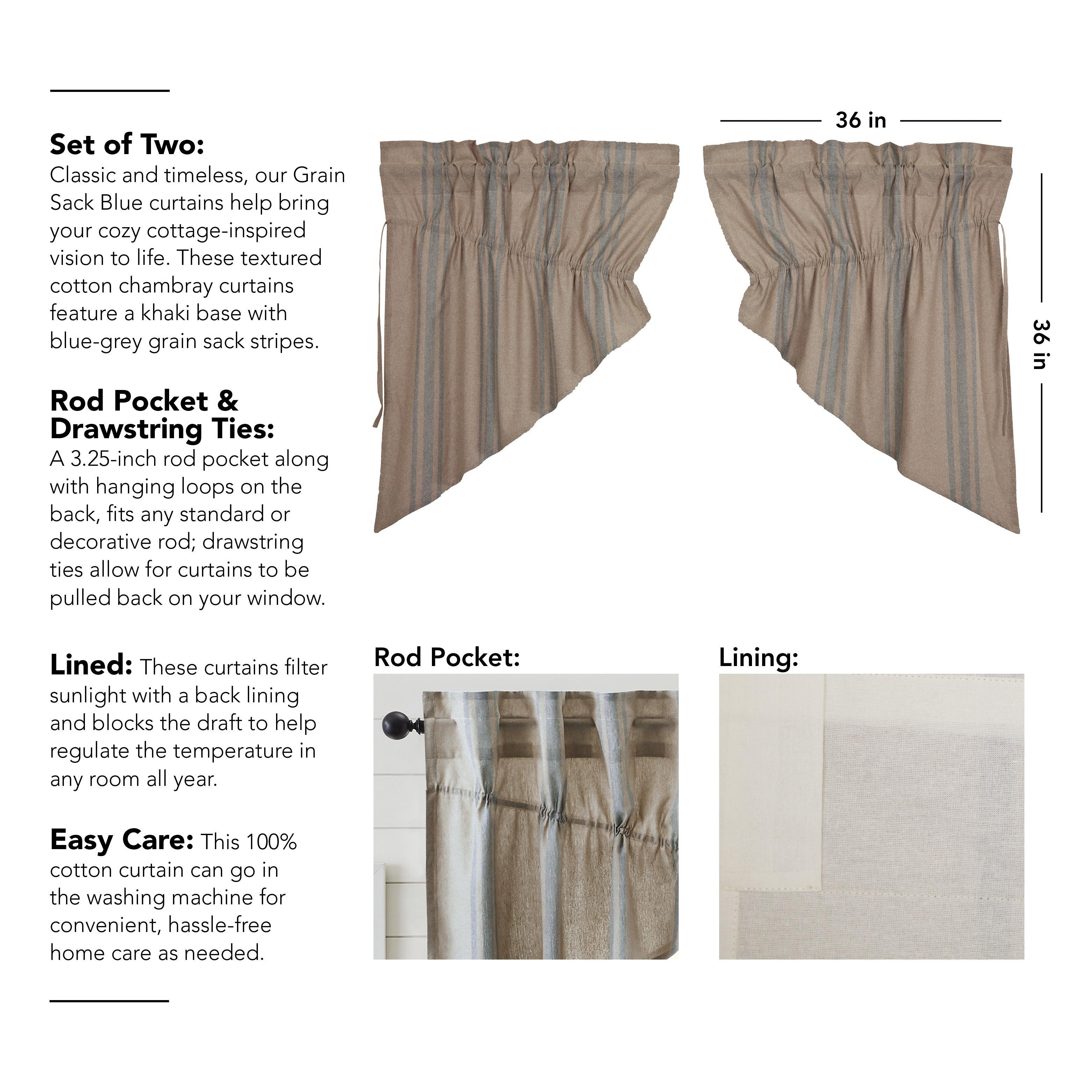 Grain Sack Blue Prairie Swag Set of 2 36x36x18 VHC Brands - The Fox Decor