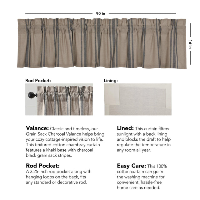Grain Sack Charcoal Valance 16x90 VHC Brands - The Fox Decor