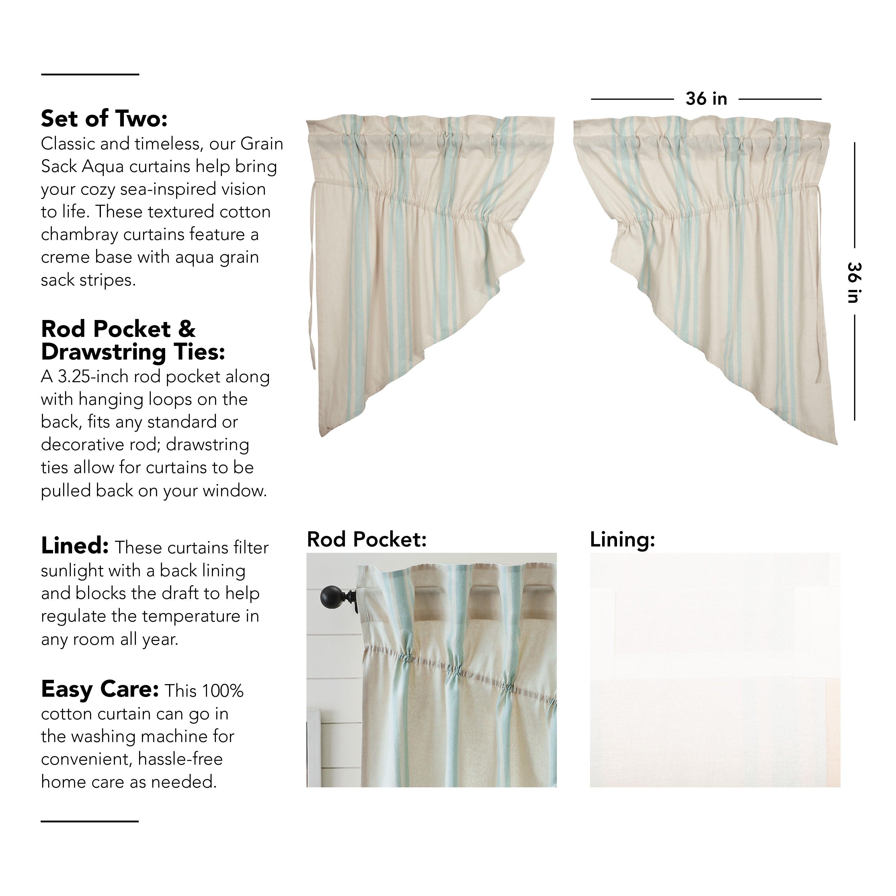 Grain Sack Aqua Prairie Swag Set of 2 36x36x18 VHC Brands - The Fox Decor