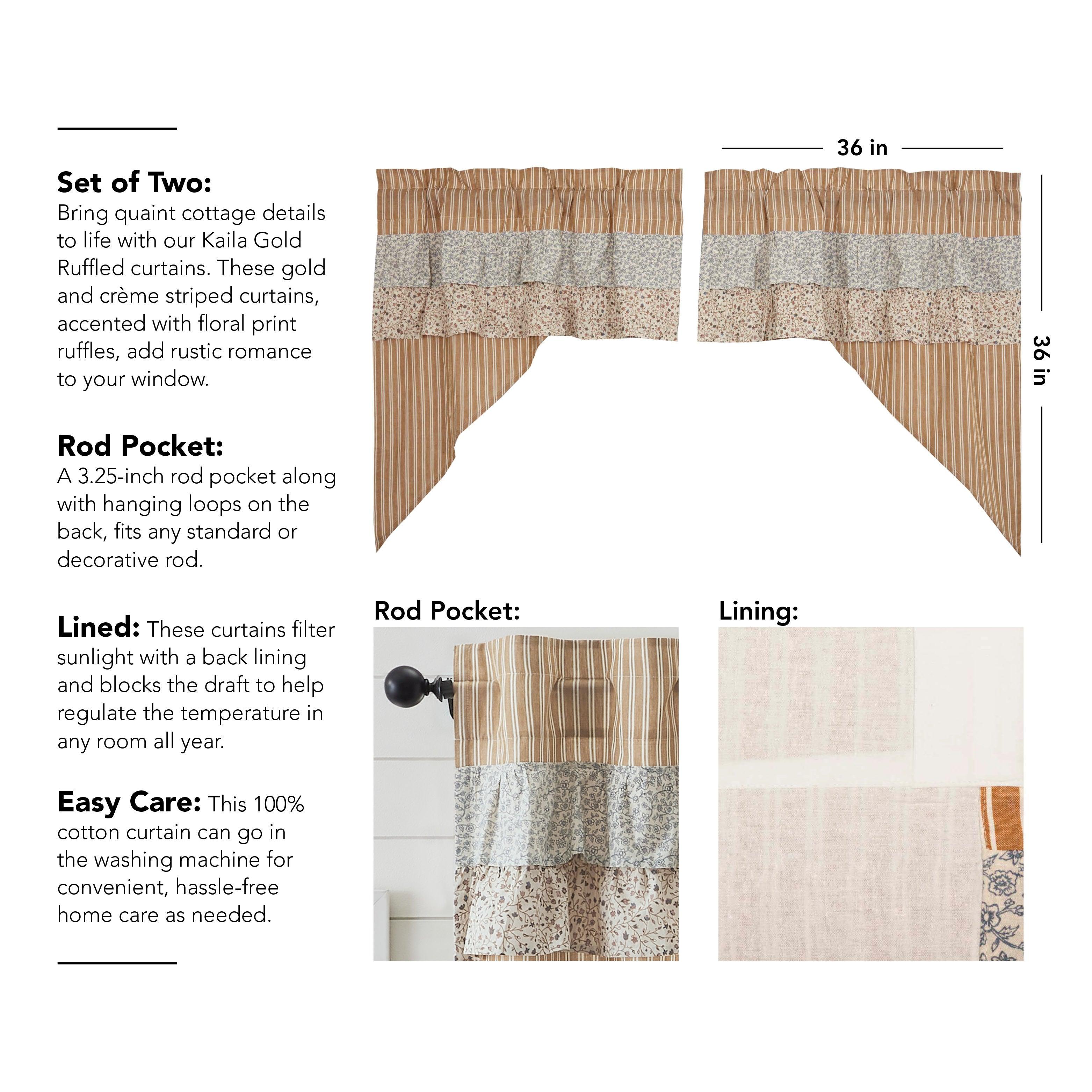 Kaila Ticking Gold Ruffled Swag Set of 2 36x36x16 VHC Brands - The Fox Decor