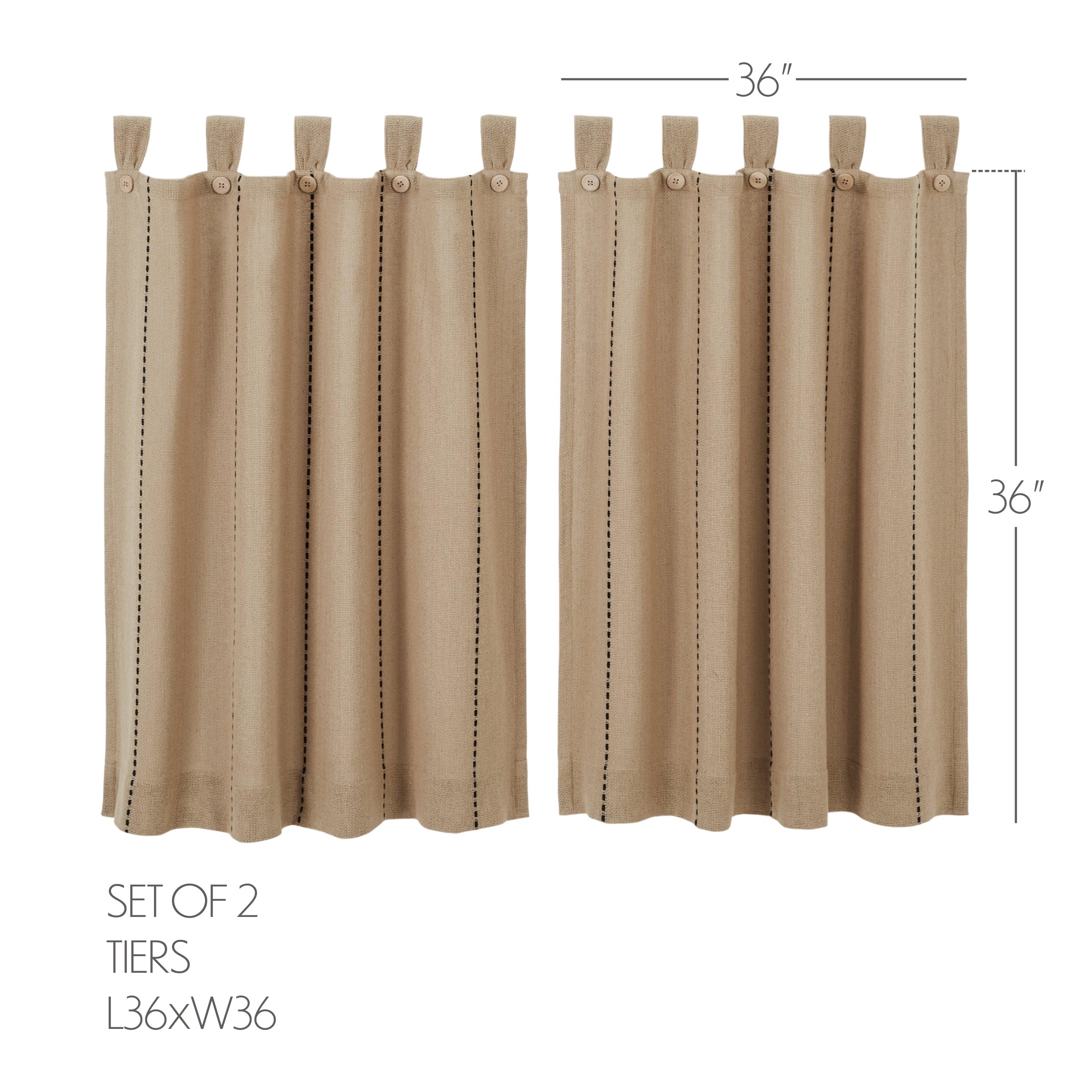 Stitched Burlap Natural Tier Curtain Set of 2 L36xW36 - The Fox Decor