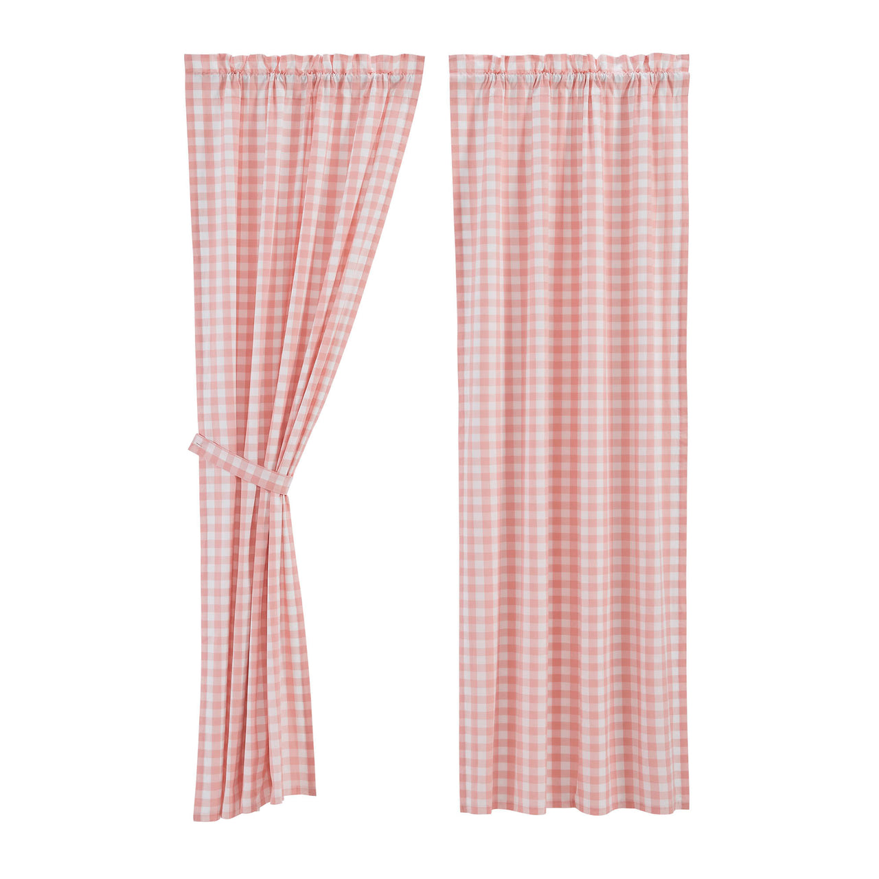 Annie Buffalo Coral Check Short Panel Curtain Set of 2 84"x40" VHC Brands - The Fox Decor