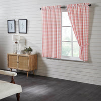 Annie Buffalo Coral Check Short Panel Curtain Set of 2 63