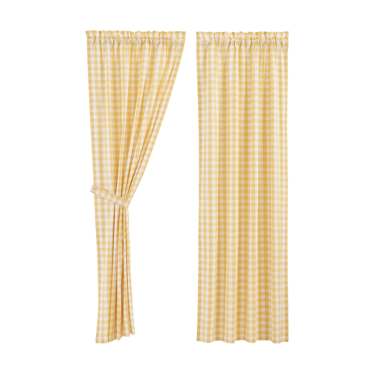 Annie Buffalo Yellow Check Short Panel Curtain Set of 2 84"x40" VHC Brands - The Fox Decor