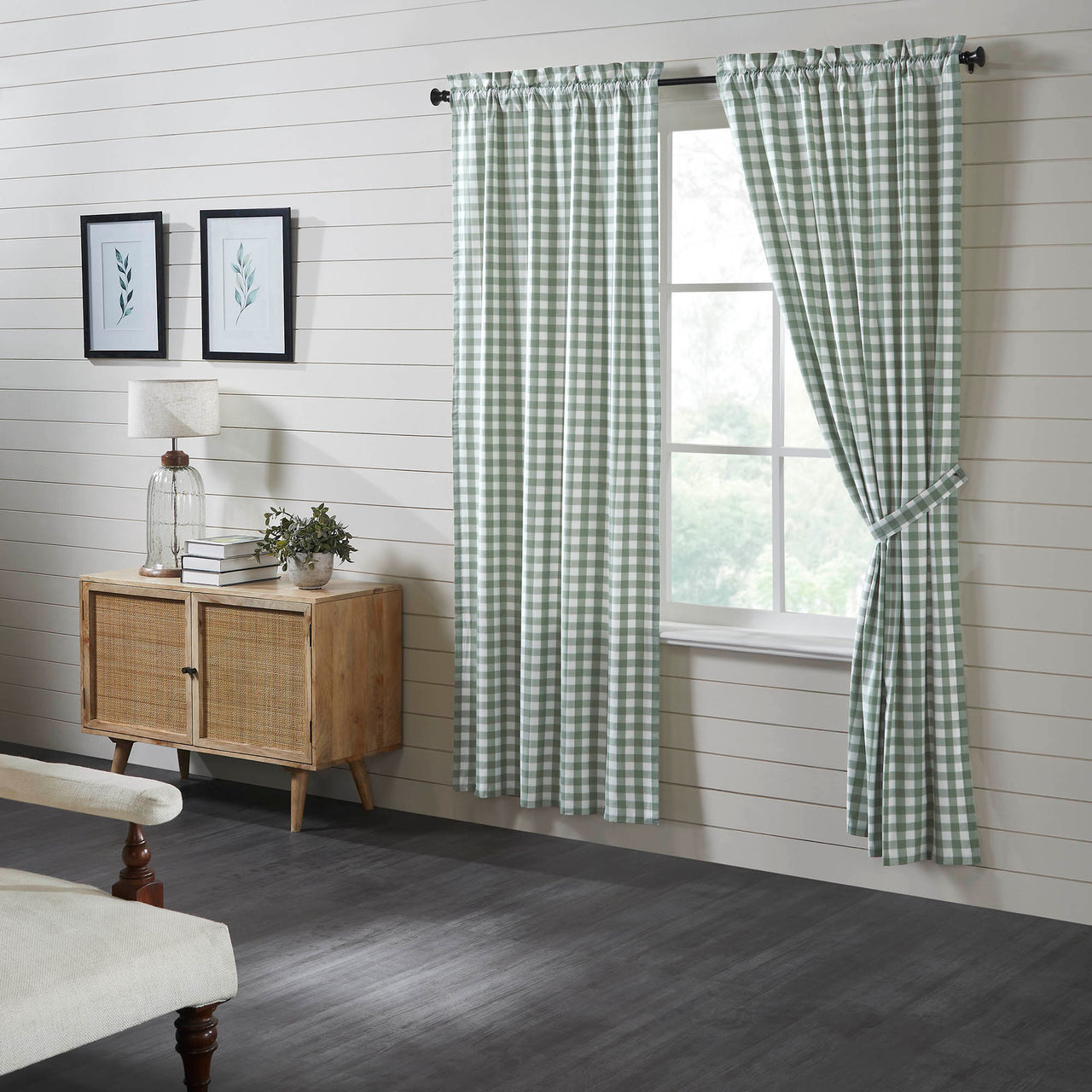 Annie Buffalo Green Check Short Panel Curtain Set of 2 84"x40" VHC Brands - The Fox Decor