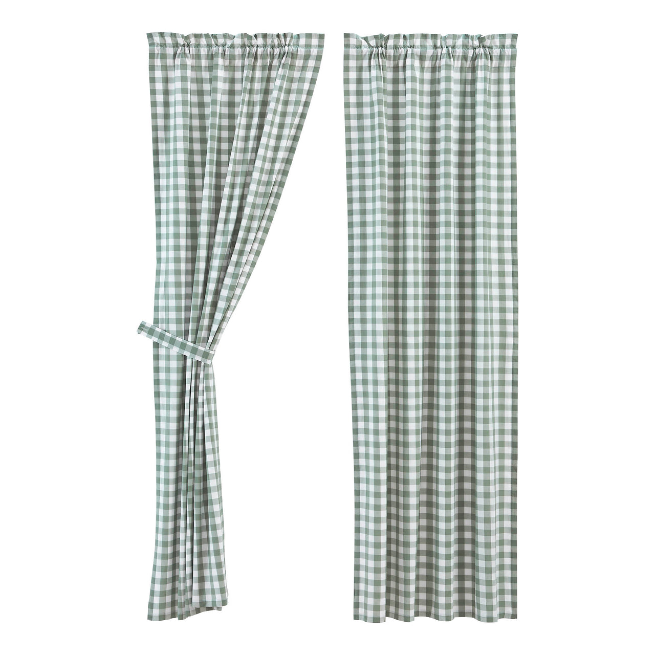 Annie Buffalo Green Check Short Panel Curtain Set of 2 84"x40" VHC Brands - The Fox Decor