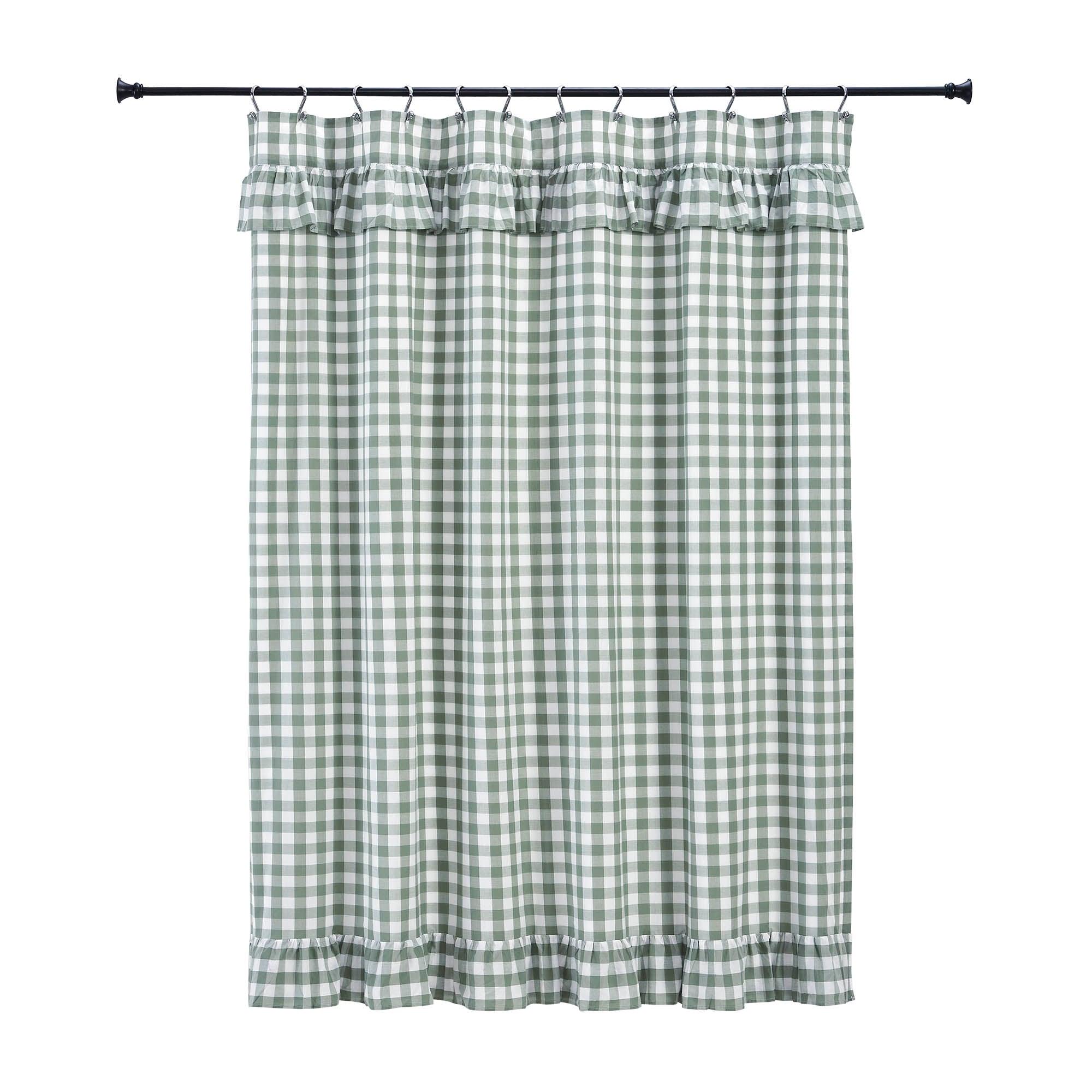 Annie Buffalo Green Check Ruffled Shower Curtain 72x72 VHC Brands - The Fox Decor