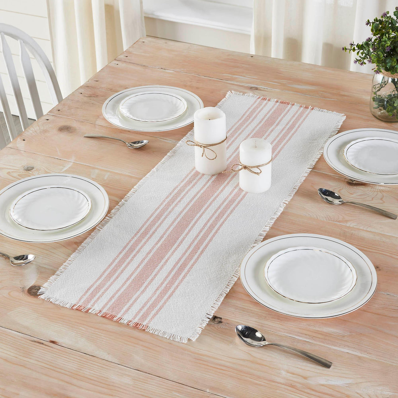 Antique White Stripe Coral Indoor/Outdoor Table Runner 12x36 VHC Brands VHC Brands - The Fox Decor