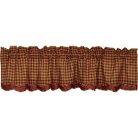 Thumbnail for Burgundy Check Scalloped Layered Valance Curtain 16x72 - The Fox Decor