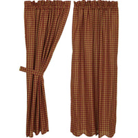 Thumbnail for Burgundy Check Scalloped Short Panel Curtain Set of 2 63