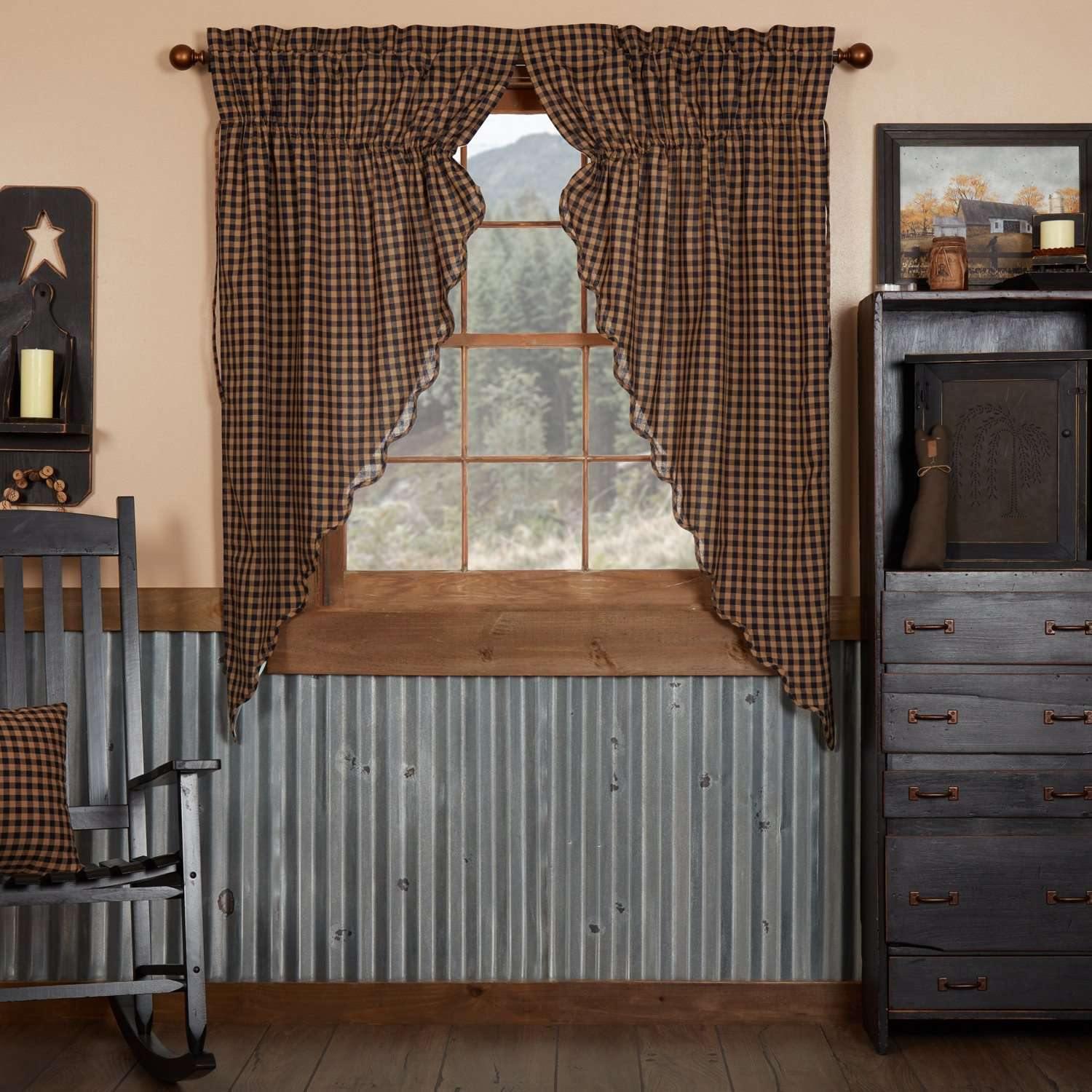 Navy Check Scalloped Prairie Short Panel Curtain Set of 2 63x36x18 - The Fox Decor