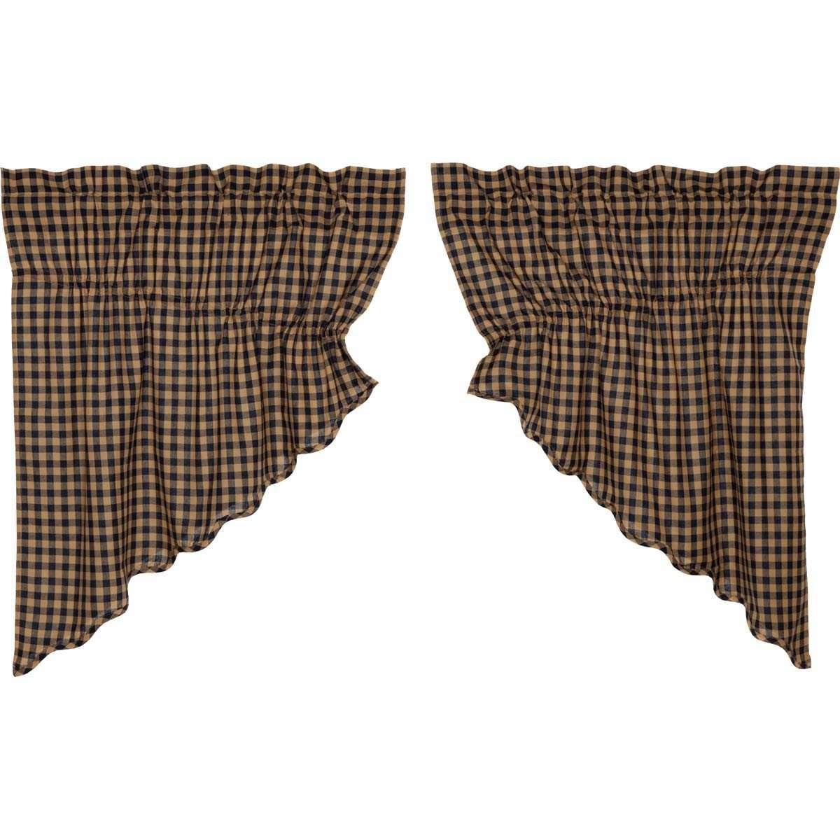 Navy Check Scalloped Prairie Swag Curtain Set of 2 36x36x18 VHC Brands - The Fox Decor