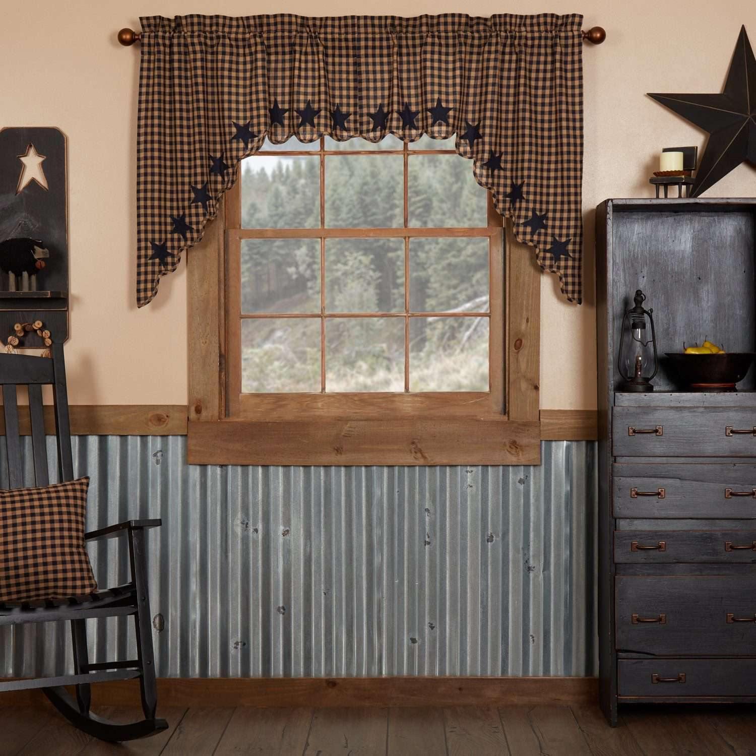 Navy Star Scalloped Swag Curtain Set of 2 36x36x16 - The Fox Decor