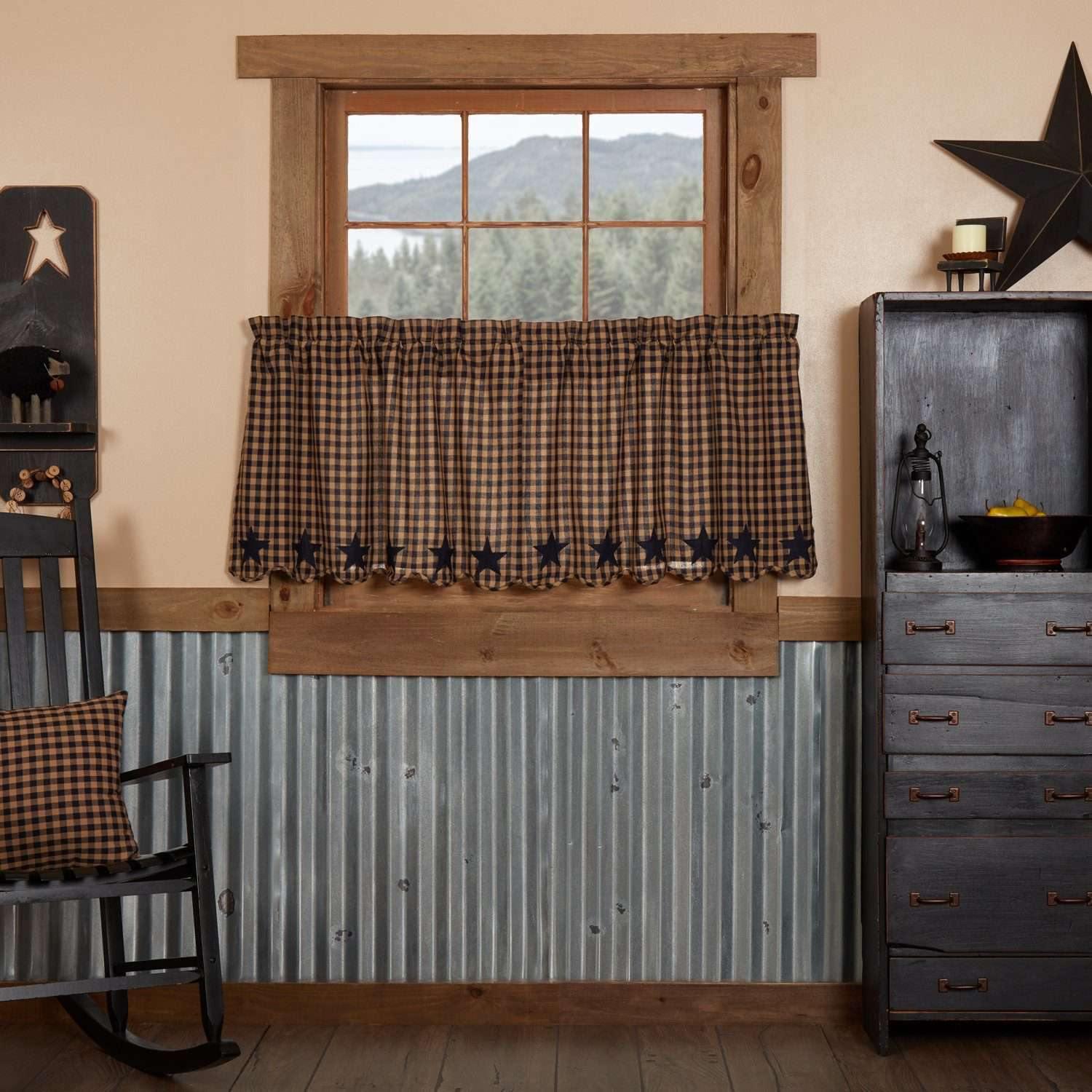 Navy Star Scalloped Tier Curtain Set of 2 L24xW36 - The Fox Decor