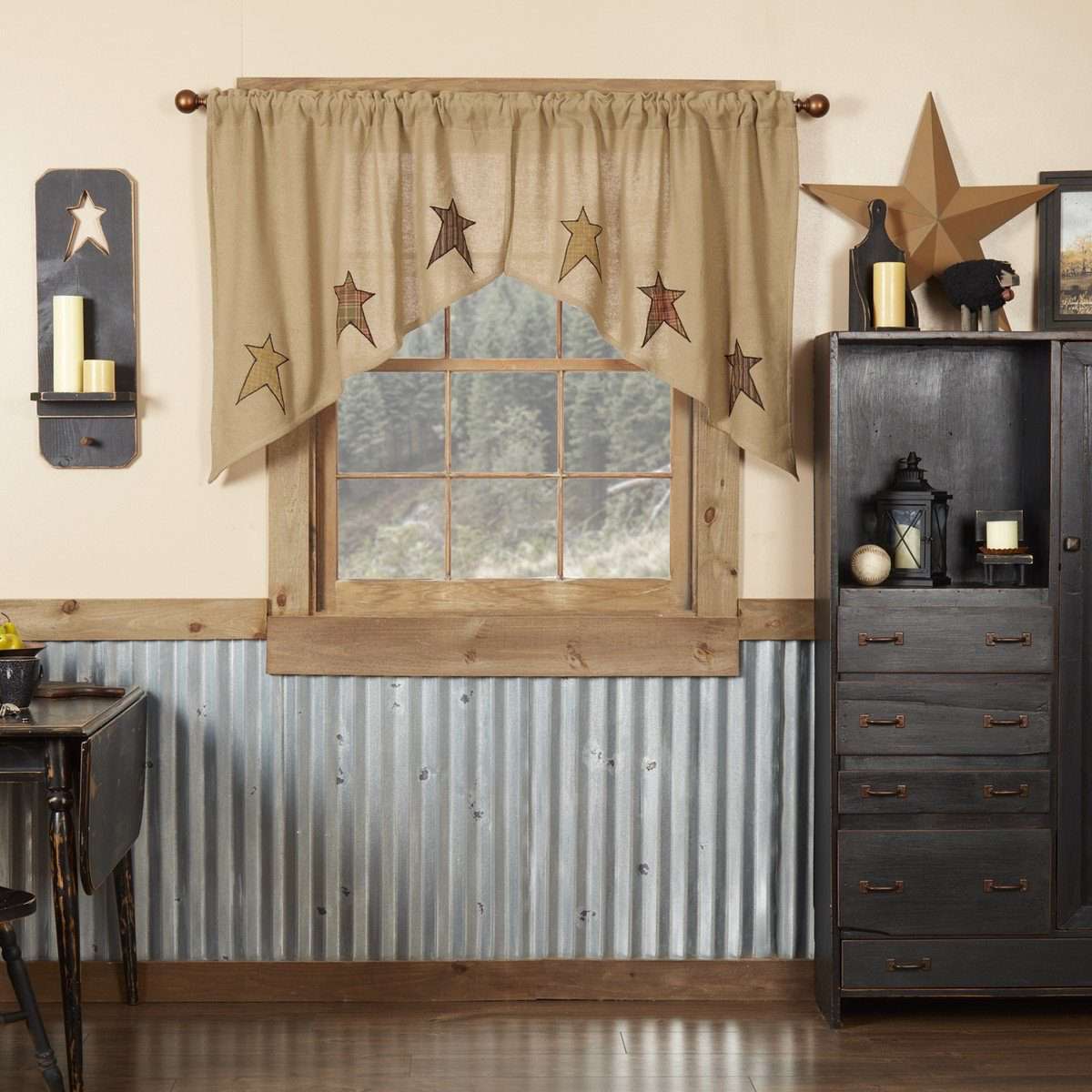 Stratton Burlap Applique Star Swag Curtain Set 36