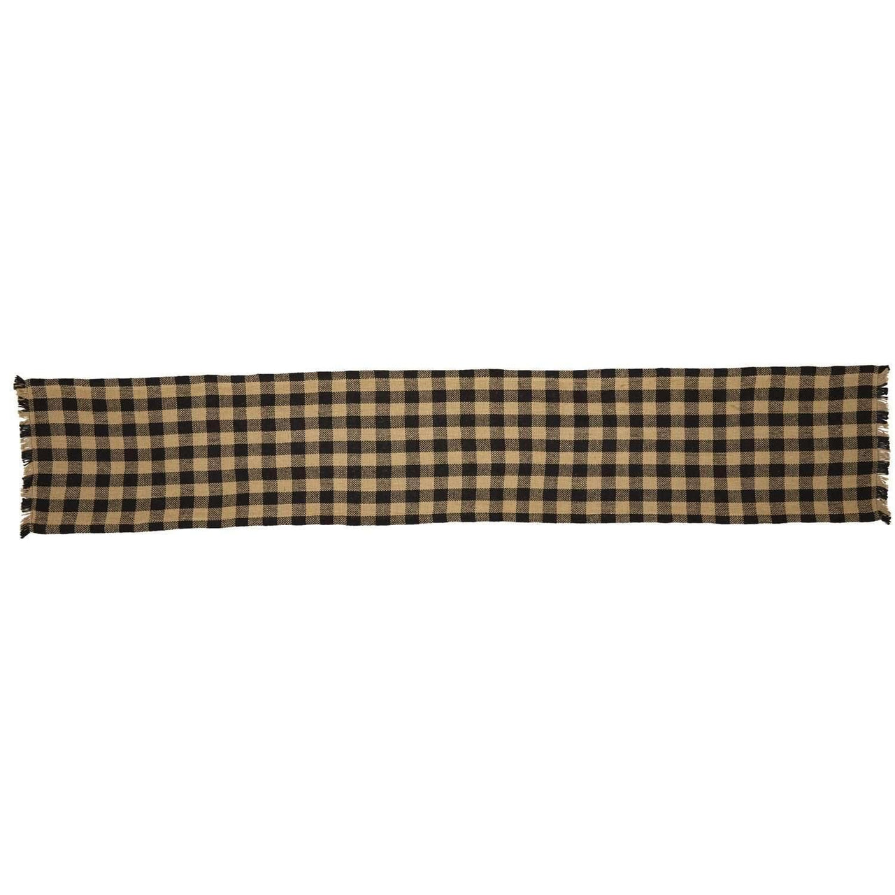 Burlap Black Check Runner Fringed 13x72 VHC Brands - The Fox Decor