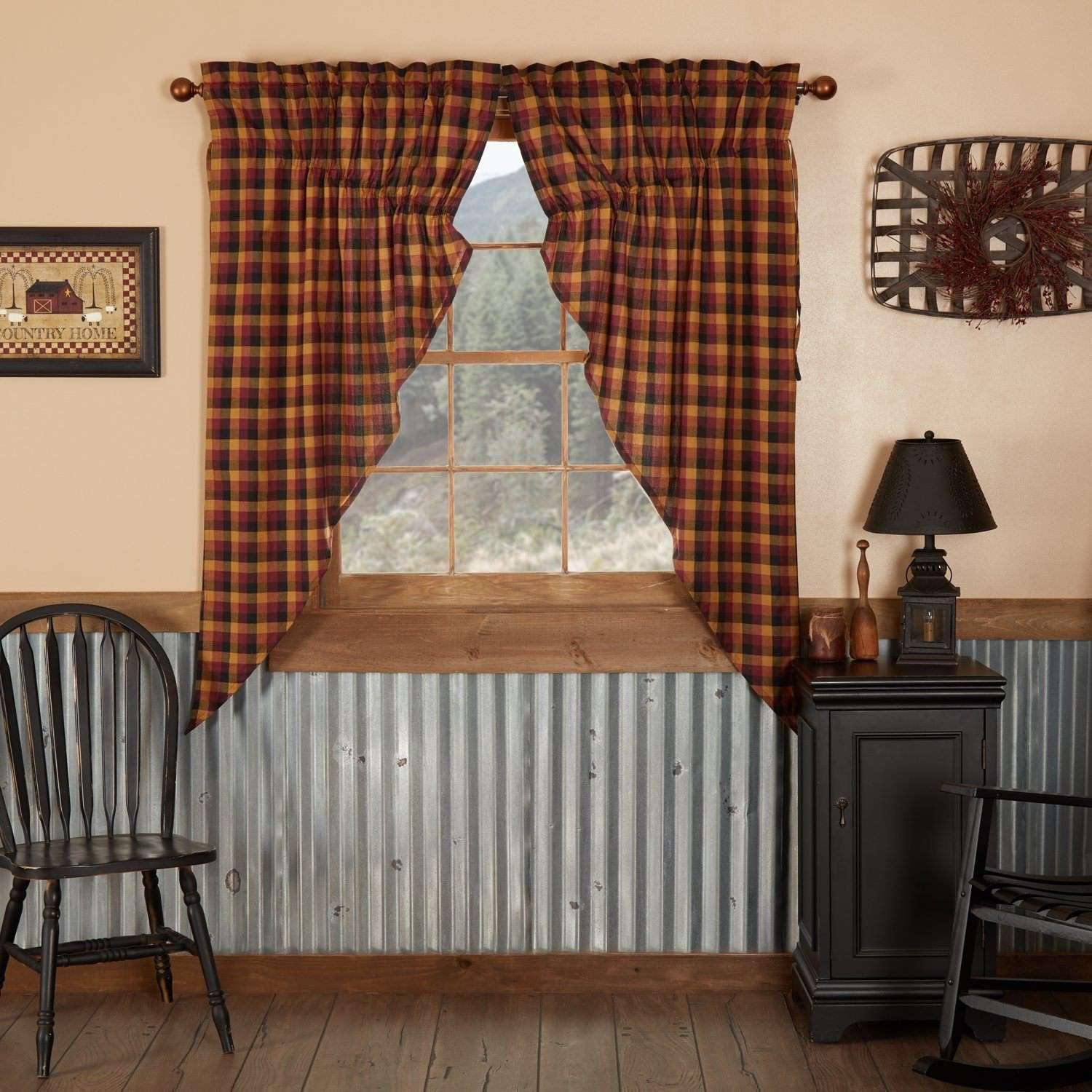Heritage Farms Primitive Check Prairie Short Panel Curtain Set of 2 63x36x18 - The Fox Decor