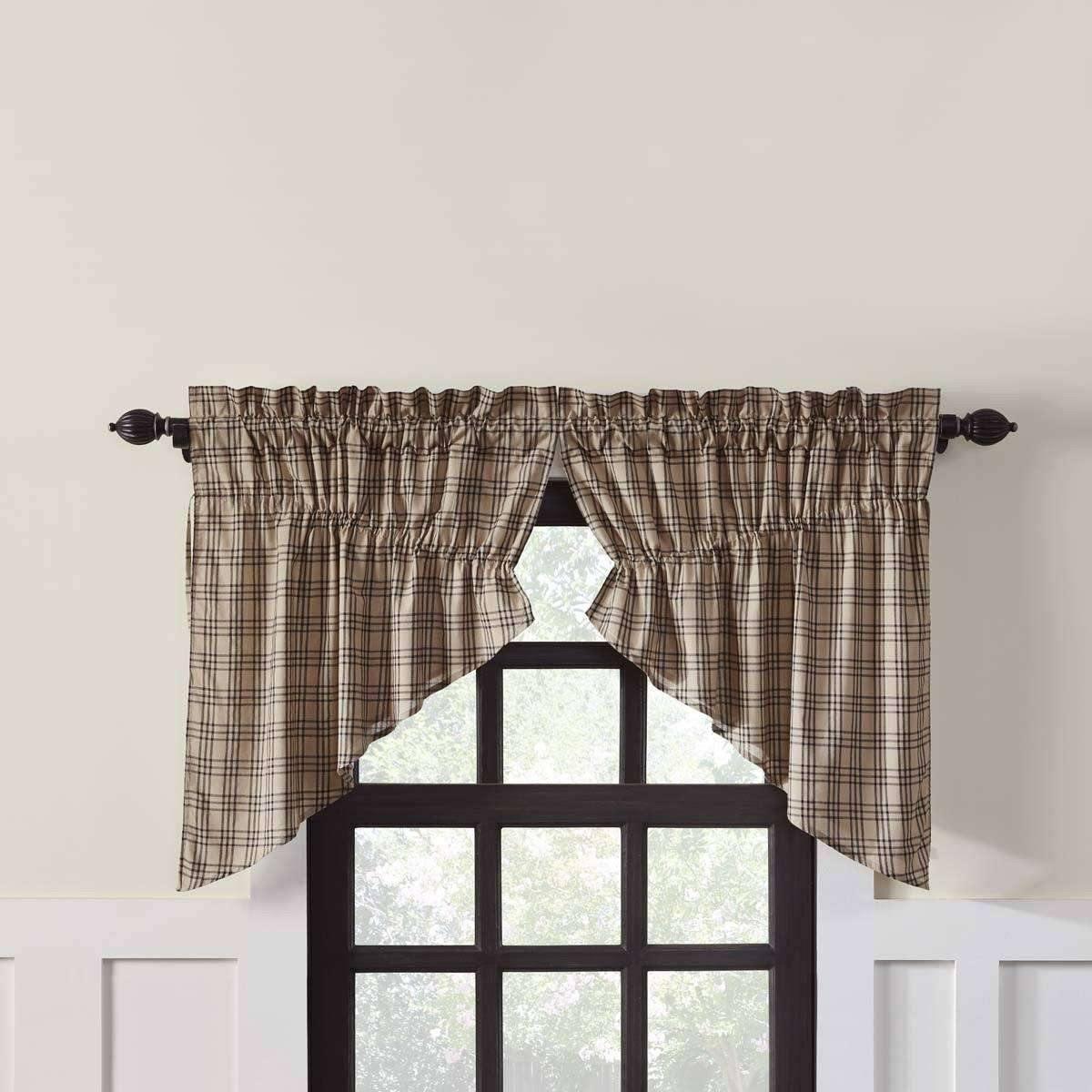 Sawyer Mill Charcoal Plaid Prairie Swag Curtain Set of 2 36x36x18 VHC Brands - The Fox Decor