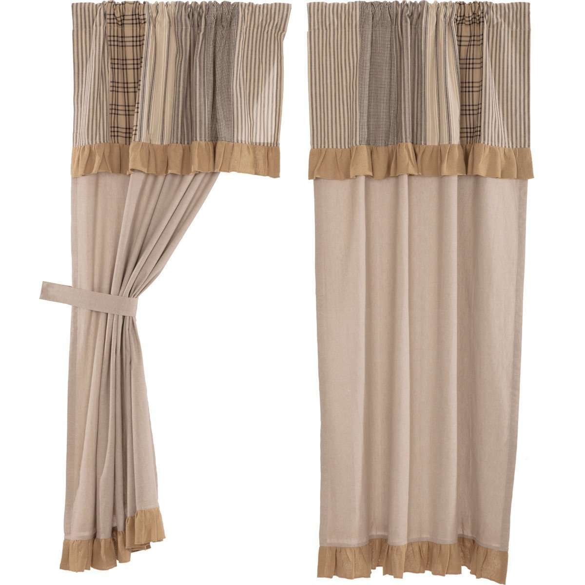 Sawyer Mill Charcoal Short Panel Curtain with Attached Patchwork Valance Set of 2 36