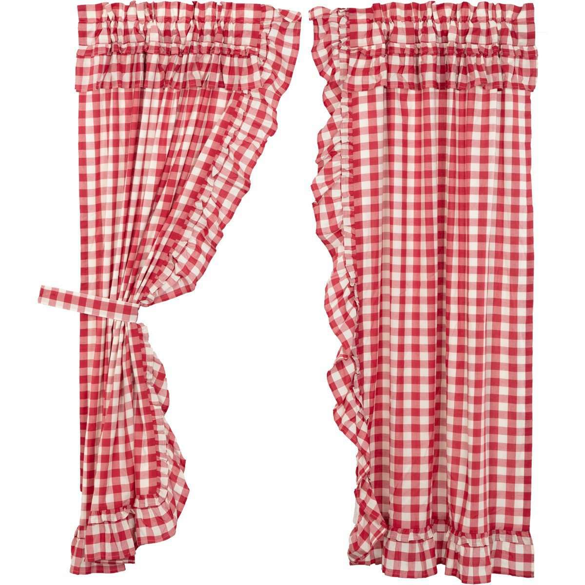 Annie Buffalo Red Check Ruffled Short Panel Curtain Set of 2 63