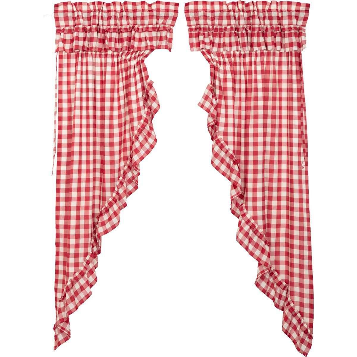 Annie Buffalo Red Check Ruffled Prairie Short Panel Curtain Set of 2 - The Fox Decor