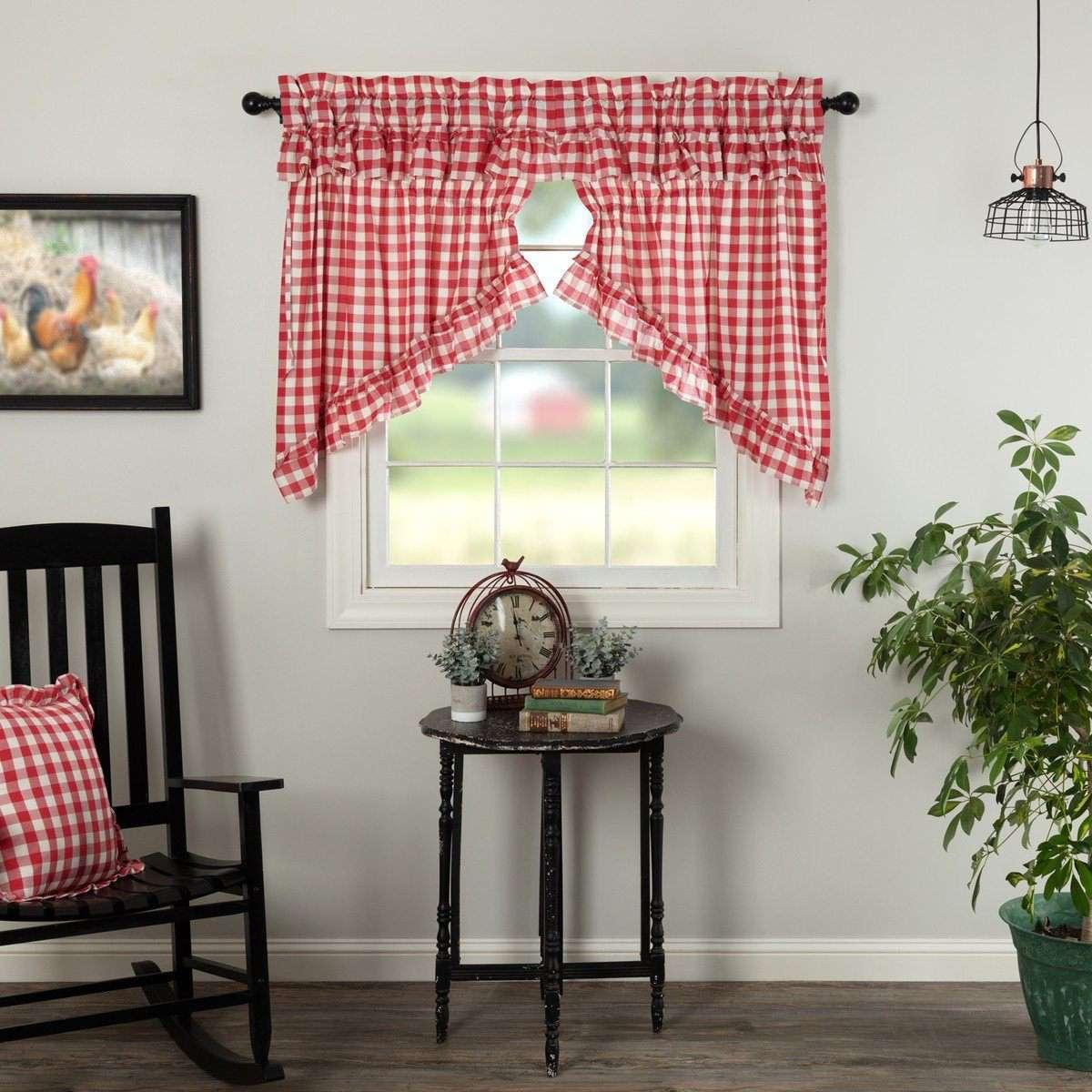 Annie Buffalo Red Check Ruffled Prairie Swag Curtain Set of 2 - The Fox Decor