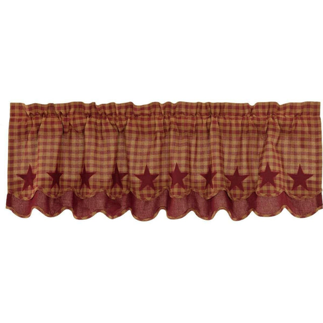 Burgundy Star Scalloped Layered Valance Curtain VHC Brands - The Fox Decor