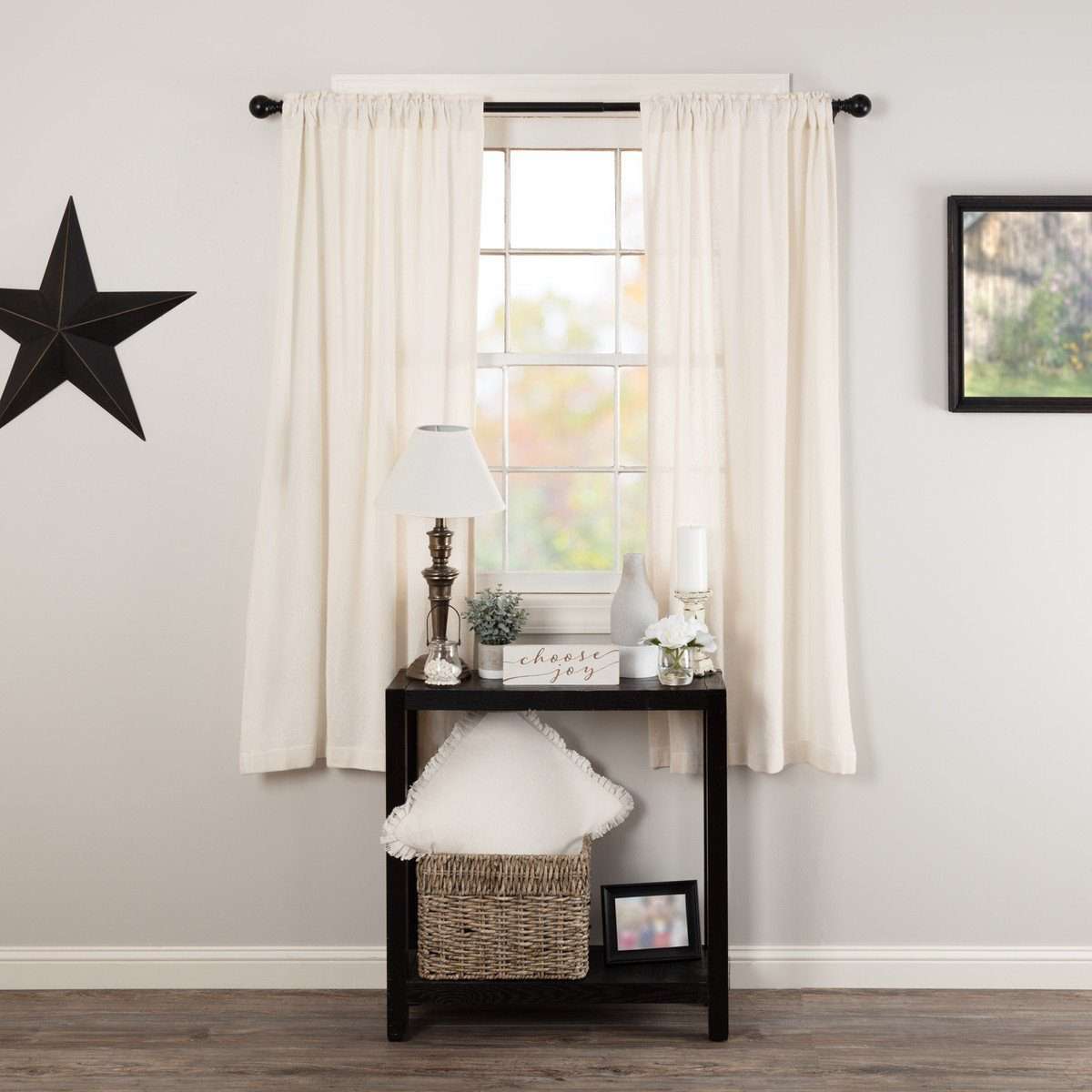 Burlap Antique White Short Panel Curtain Set of 2 63