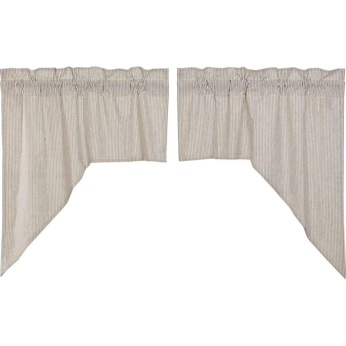 Hatteras Seersucker Blue Ticking Stripe Swag Curtain Set of 2 36x36x16 VHC Brands - The Fox Decor