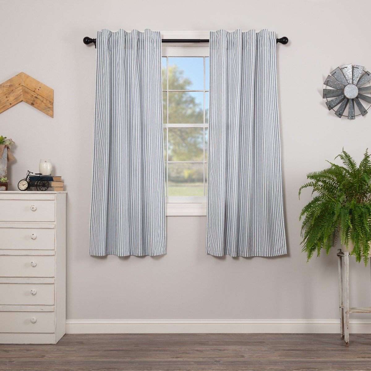 Sawyer Mill Blue Ticking Stripe Short Panel Curtain Set of 2 63
