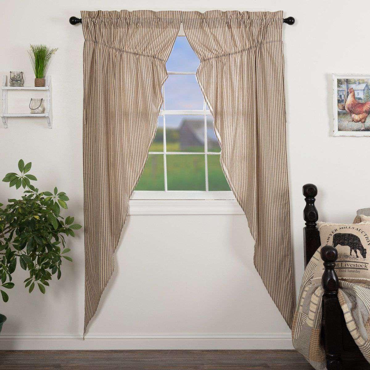 Sawyer Mill Charcoal Ticking Stripe Prairie Long Panel Curtain Set of 2 - The Fox Decor