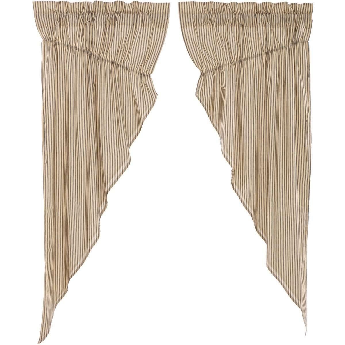 Sawyer Mill Charcoal Ticking Stripe Prairie Short Panel Curtain Set of 2 63x36x18 VHC Brands - The Fox Decor