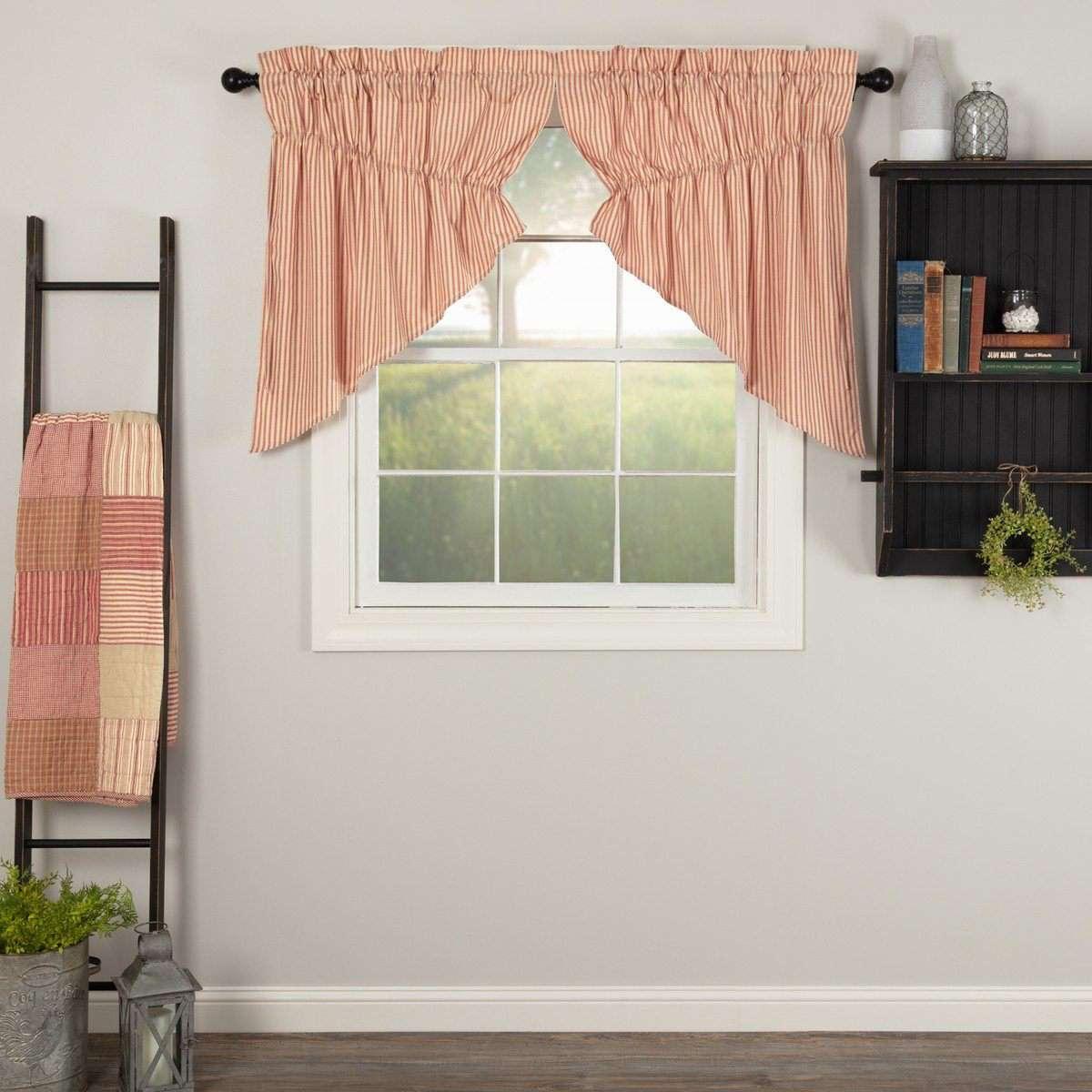 Sawyer Mill Red Ticking Stripe Prairie Swag Curtain Set of 2 - The Fox Decor