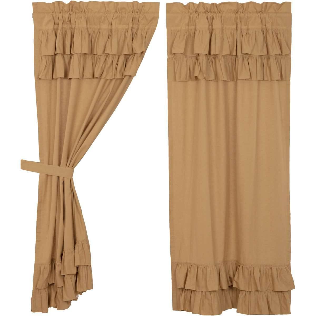 Simple Life Flax Khaki Ruffled Short Panel Curtain Set of 2 63x36 VHC Brands - The Fox Decor