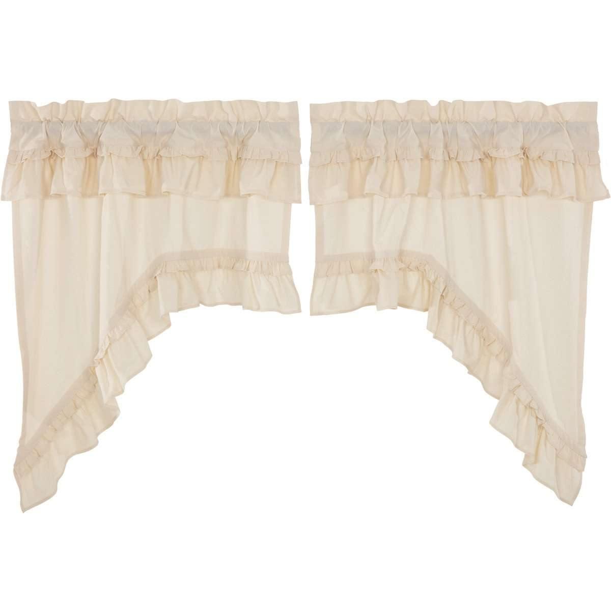 Muslin Ruffled Unbleached Natural Swag Curtain Set of 2 36x36x16 VHC Brands - The Fox Decor