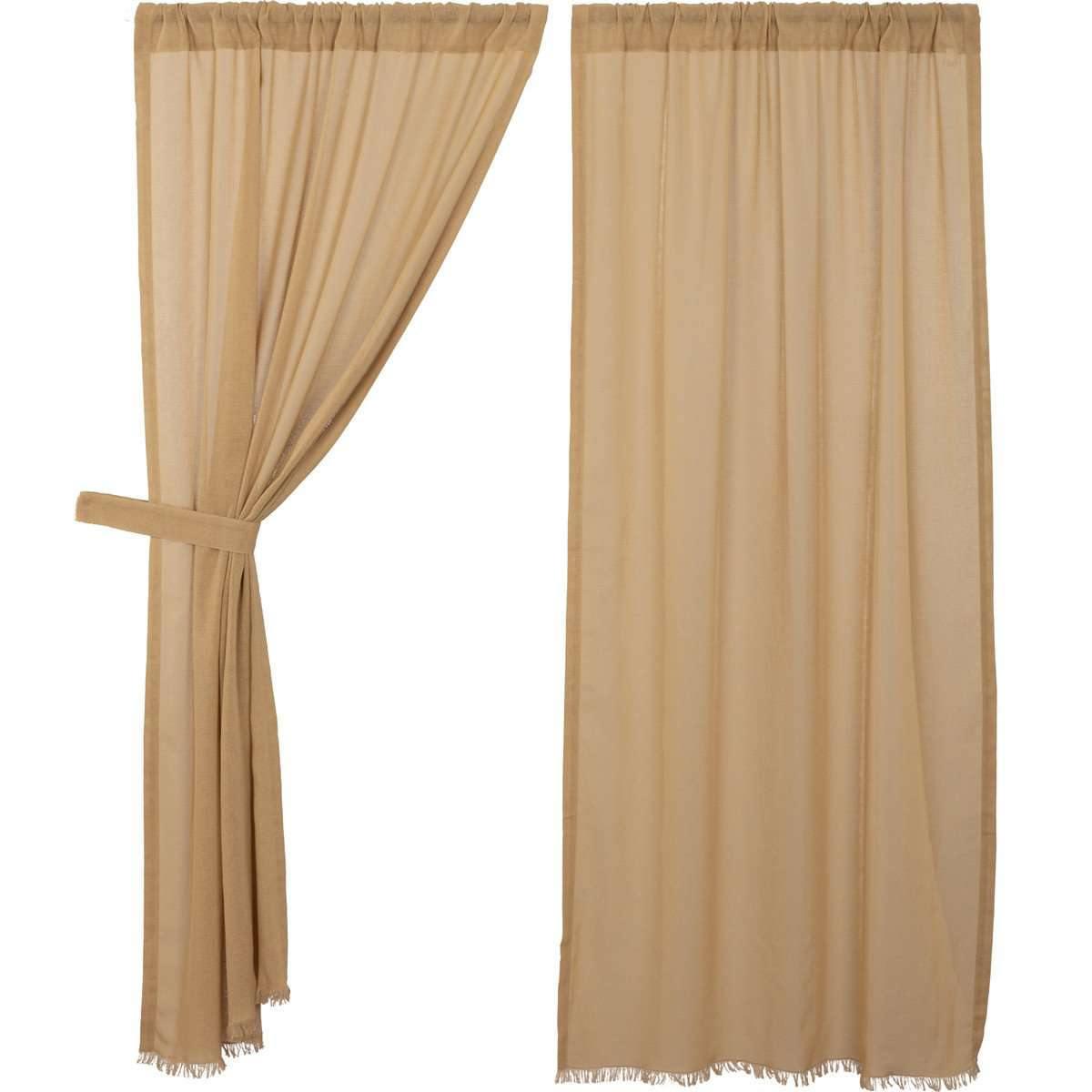 Tobacco Cloth Khaki Short Panel Curtain Fringed Set of 2 63x36 VHC Brands - The Fox Decor