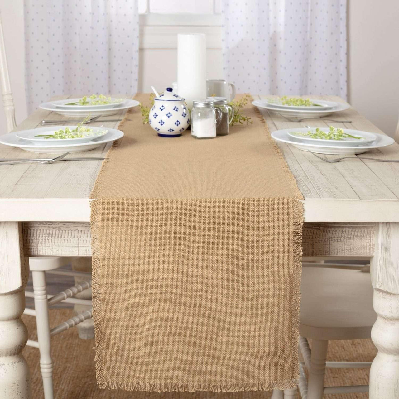 Burlap Natural Runner Fringed 13x90 VHC Brands