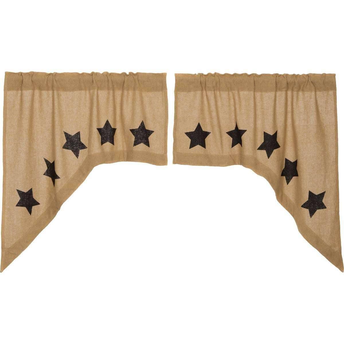Burlap w/Black Stencil Stars Swag Curtain Set of 2 36x36x16 - The Fox Decor
