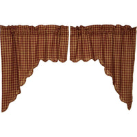 Thumbnail for Burgundy Check Scalloped Swag Curtain Set of 2 36x36x16 - The Fox Decor