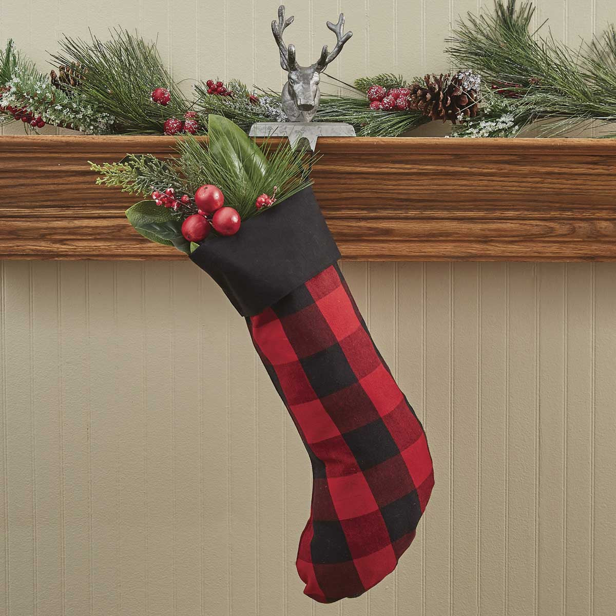 Regal Tartan Black And Red Check Stocking - Park Designs - The Fox Decor