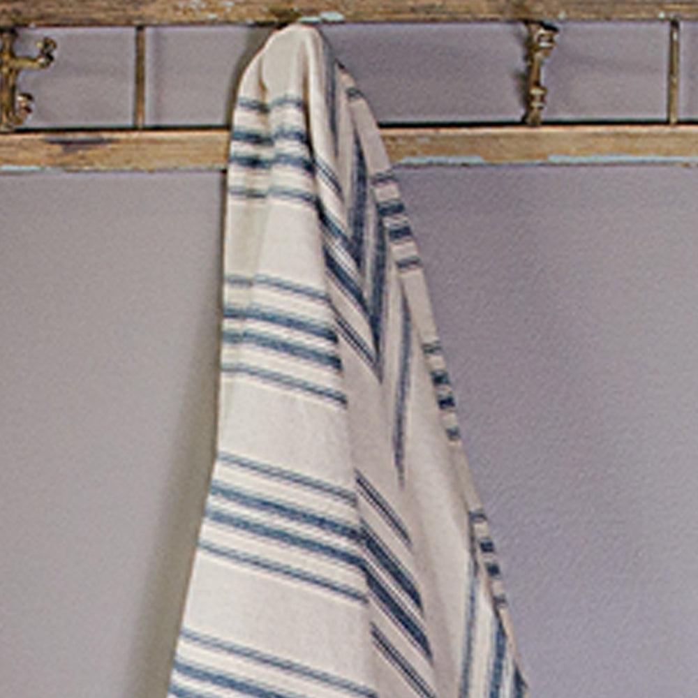 Colonial Blue Cream Grain Sack Stripe Afghan AF165014 - The Fox Decor