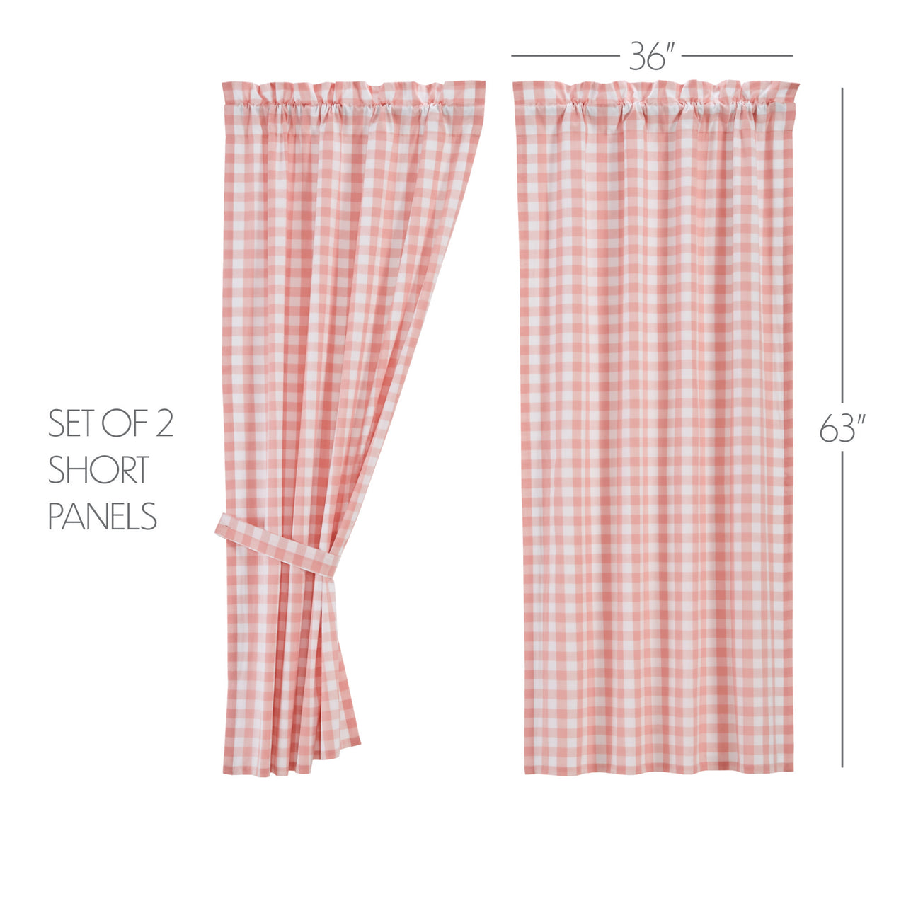 Annie Buffalo Coral Check Short Panel Curtain Set of 2 63"x36" VHC Brands - The Fox Decor
