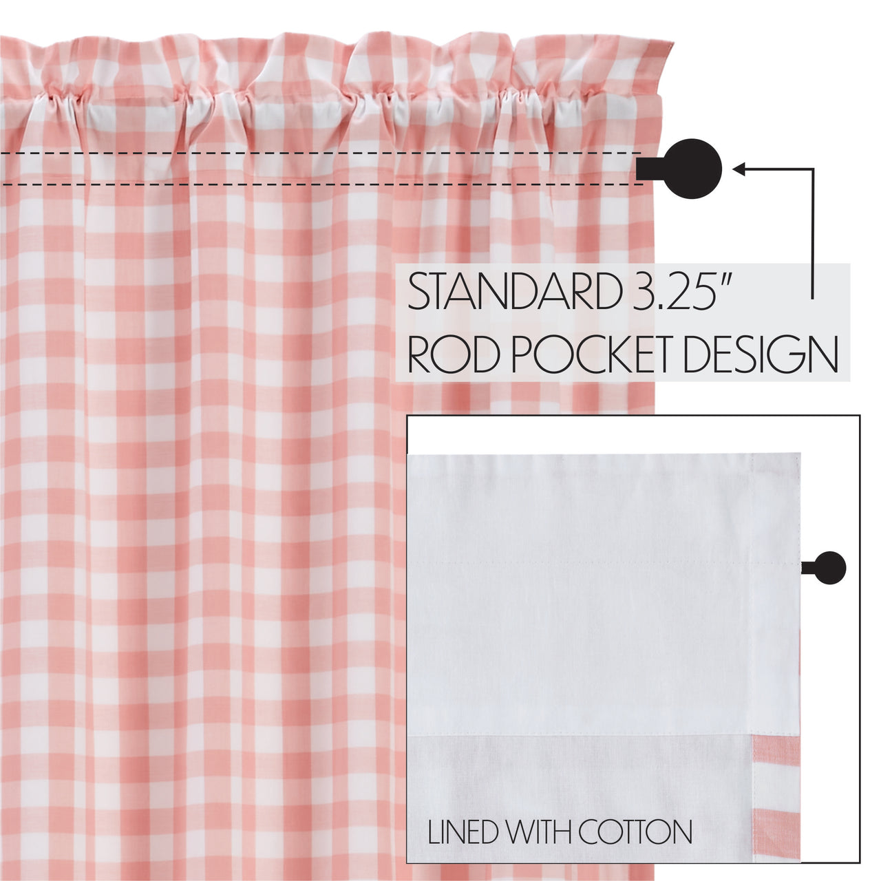 Annie Buffalo Coral Check Short Panel Curtain Set of 2 84"x40" VHC Brands - The Fox Decor
