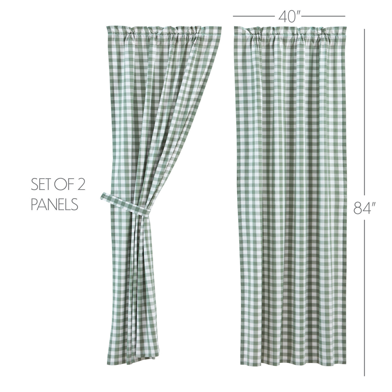 Annie Buffalo Green Check Short Panel Curtain Set of 2 84"x40" VHC Brands - The Fox Decor